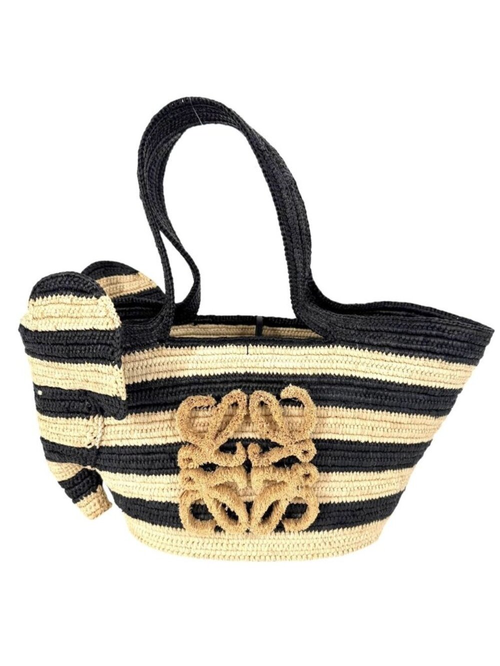 Loewe Handbag Elephant Basket Bag Small Shoulder Anagram Border Raffia Leather